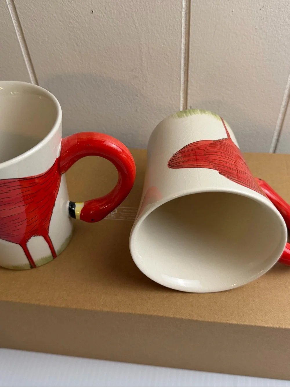 Vintage Pier 1 Hand Painted Set of Flamingo Mugs (2)